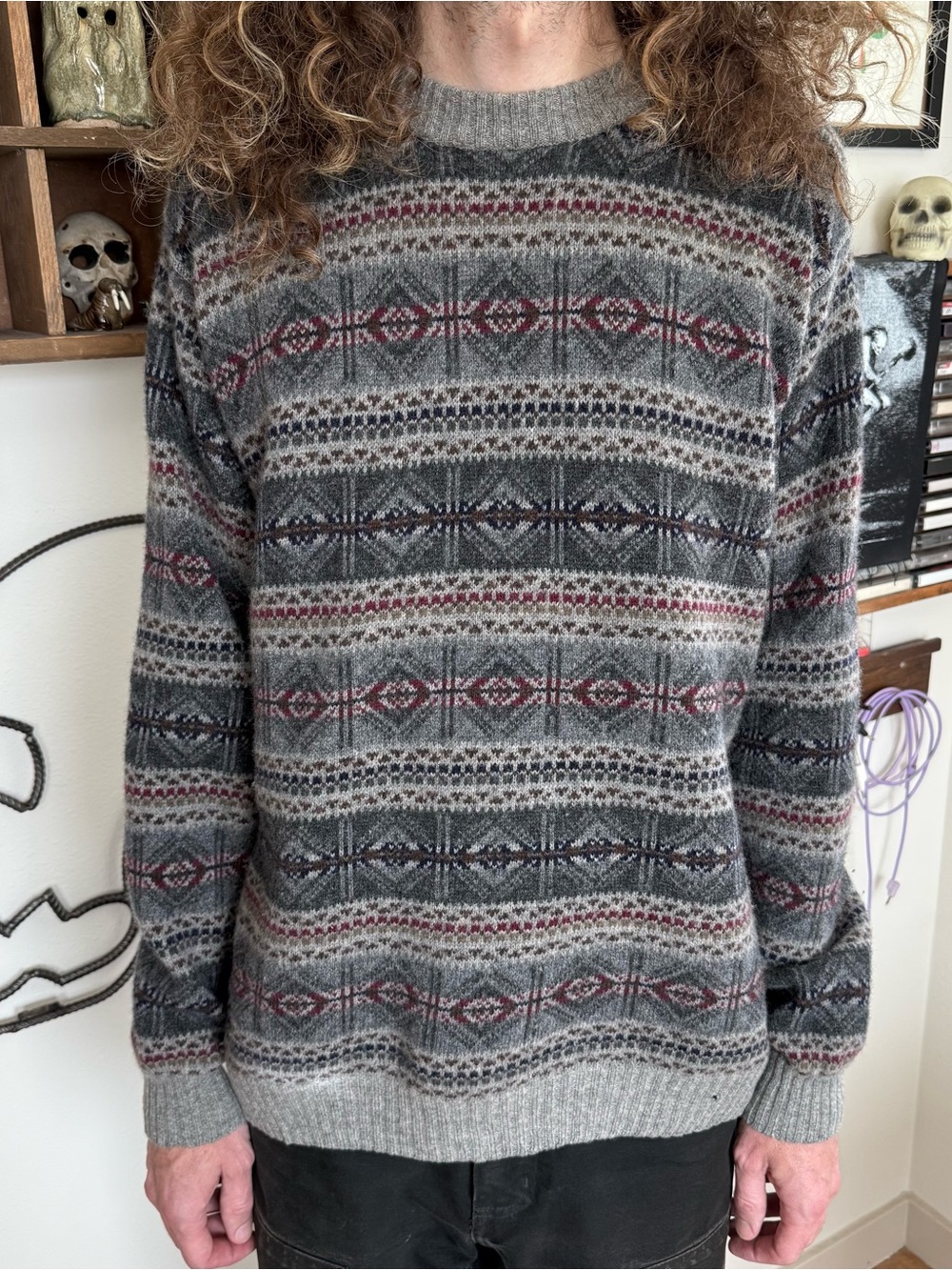 Vintage 90s Woolrich Lambswool Fair Isle Geometric Crewneck Sweater ~ Size XL